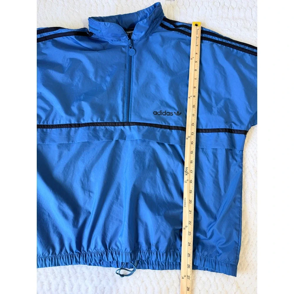 Vintage Adidas Mens 80s‎ Quarter Zip Windbreaker Blue Black Striped Trefoil XL